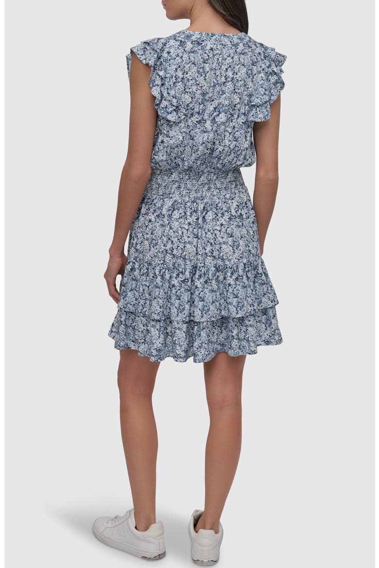 Pleated V-Neck Dress, Alternate, color, DITSY FLORAL COBALT