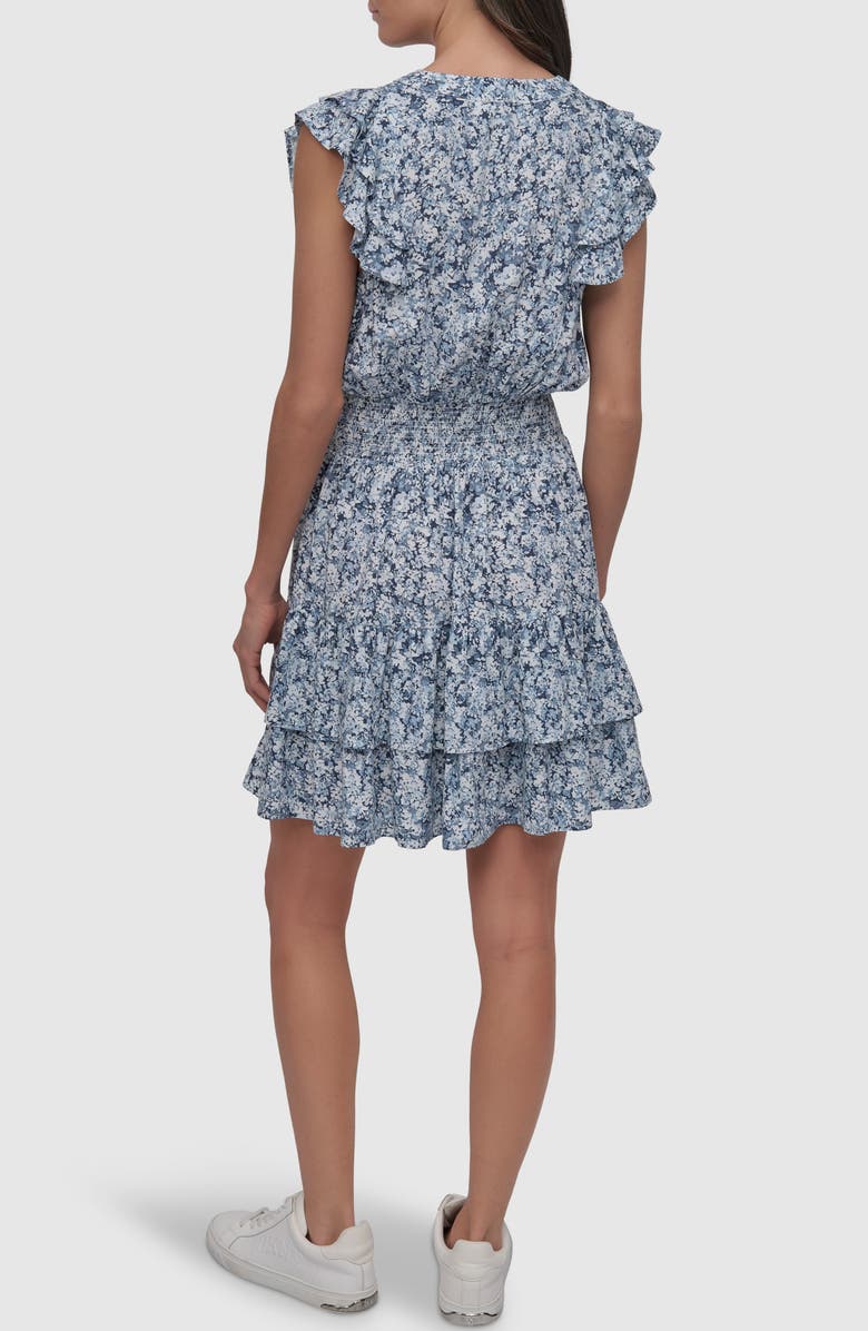 DKNY Jeans Pleated V-Neck Dress, Alternate, color, Ditsy Floral Cobalt