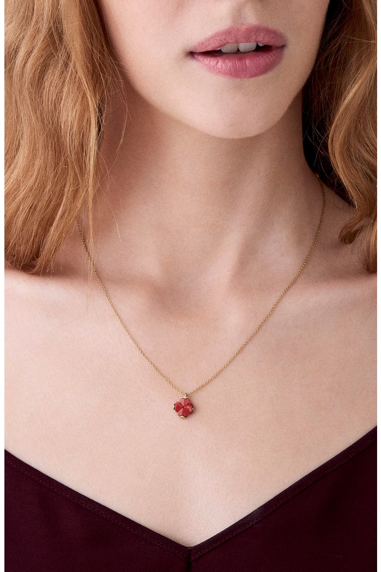 spade mother-of-pearl flower mini pendant necklace, Alternate, color, RED