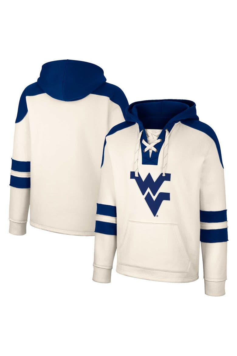 Men's Colosseum Cream West Virginia Mountaineers Lace-Up 4.0 Vintage Pullover Hoodie, Main, color, Cream