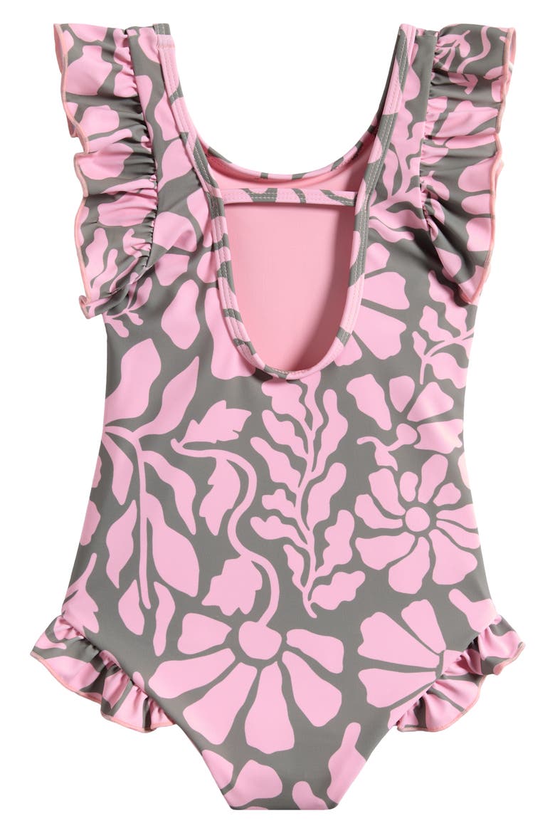 Kids' Melo Ruffle One-Piece Swimsuit, Alternate, color, OLIVE/ PINK
