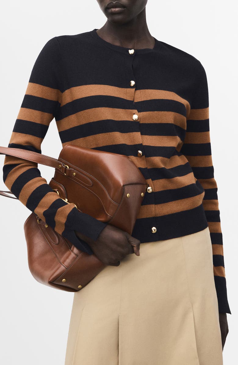 MANGO Split Cuff Button Front Cardigan, Main, color, Tobacco Brown