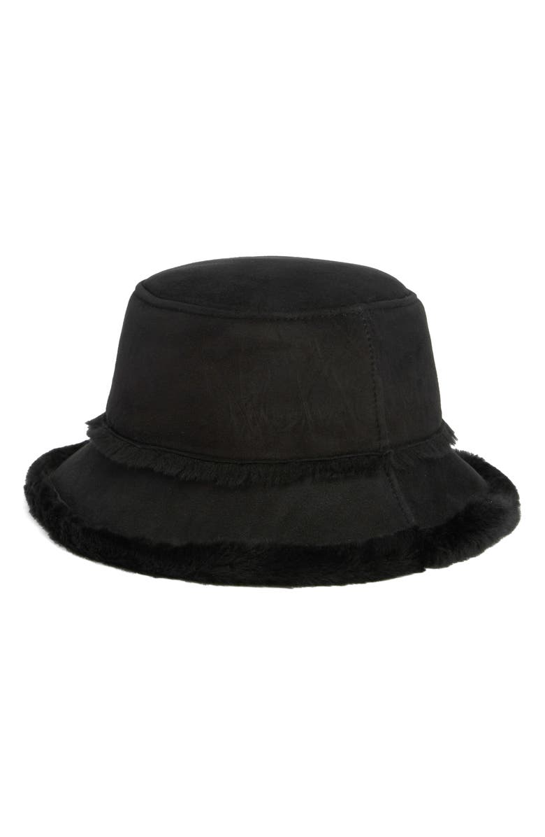 UGG<sup>®</sup> Sheepskin Genuine Shearling Trimmed Bucket Hat, Alternate, color, Black