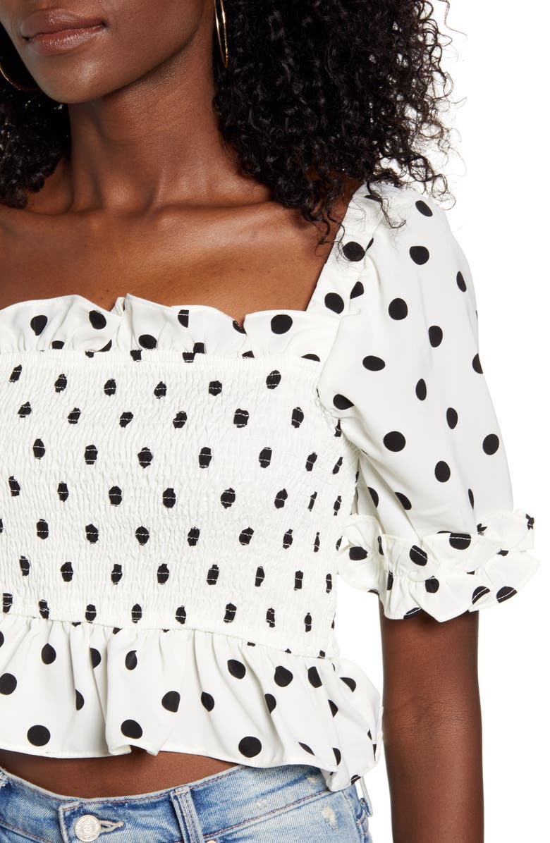 English Factory Polka Dot Smocked Top, Alternate, color,