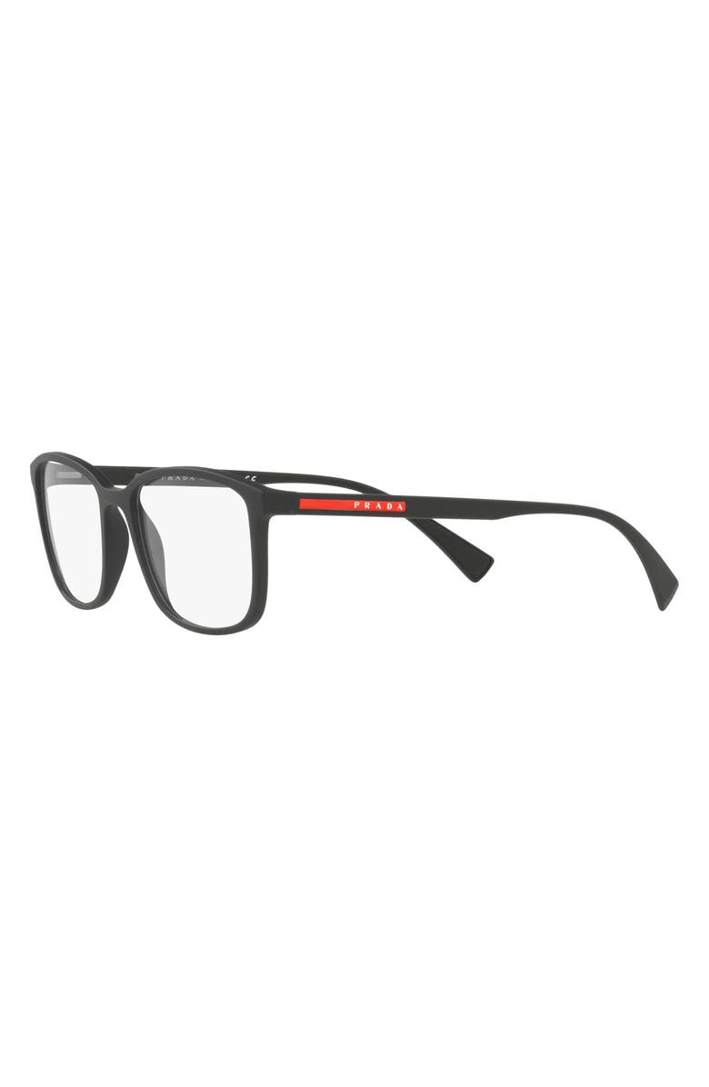 Prada 55mm Rectangular Optical Glasses, Alternate, color, Black Rubber