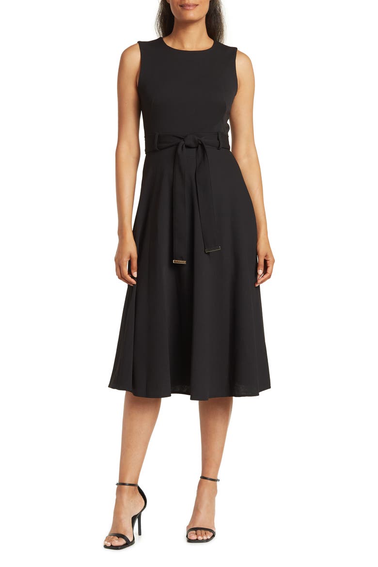 Color Block Belted Midi Dress, Main, color, BLACK