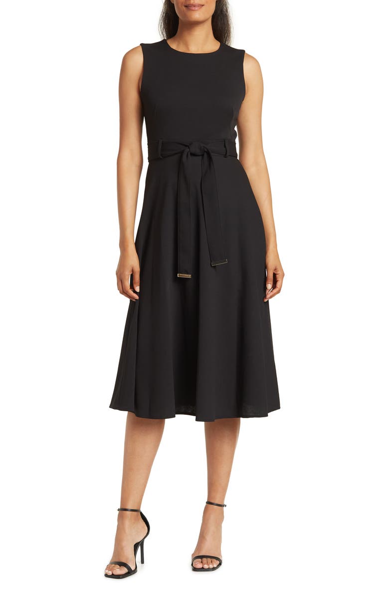 Calvin Klein Color Block Belted Midi Dress, Main, color,