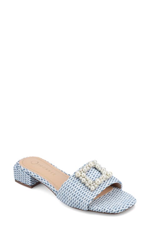 Justina Embellished Raffia Slide Sandal