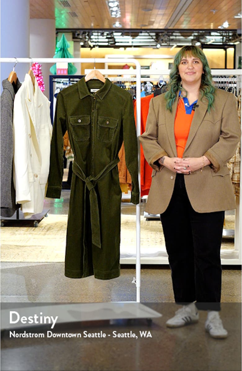 Eloise Long Sleeve Tie Waist Stretch Cotton Corduroy Shirtdress, sales video thumbnail