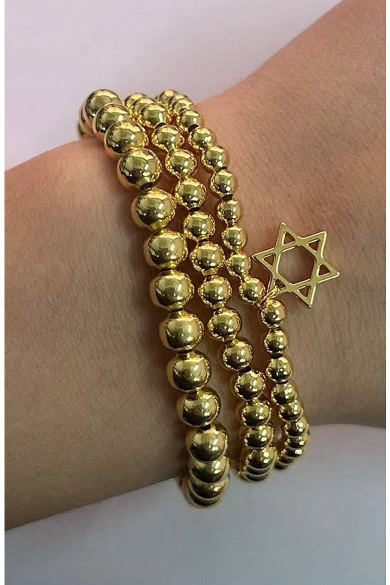 Nessa Star of David 3-Pack Beaded Bracelets, Alternate, color, GOLD