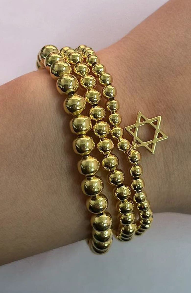 Sterling Forever Nessa Star of David 3-Pack Beaded Bracelets, Alternate, color, Gold