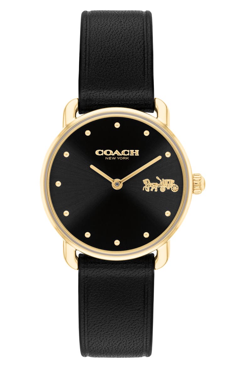 Elliot Leather Strap Watch, 28mm, Main, color, BLACK