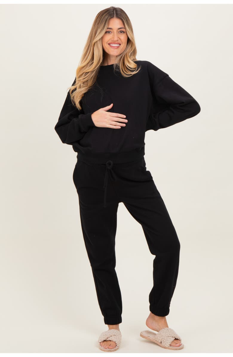 PinkBlush Fleece Long Sleeve Pullover & Jogger Set, Alternate, color, Black