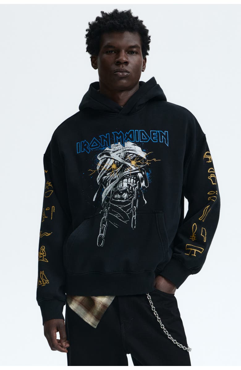 H&M Oversized Fit Printed Hoodie, Alternate, color, Black/Iron Maiden