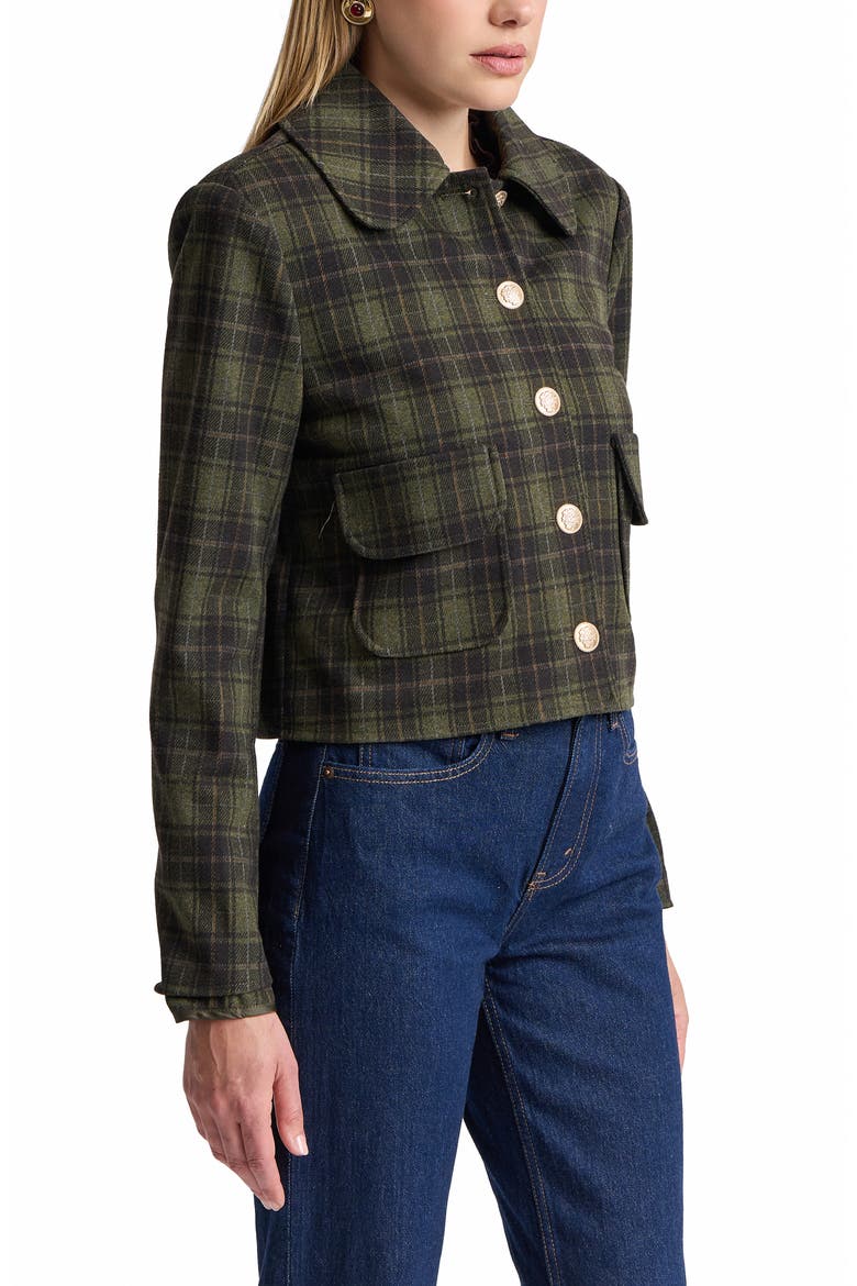 Plaid Cropped Jacket, Alternate, color, GREEN PLAID