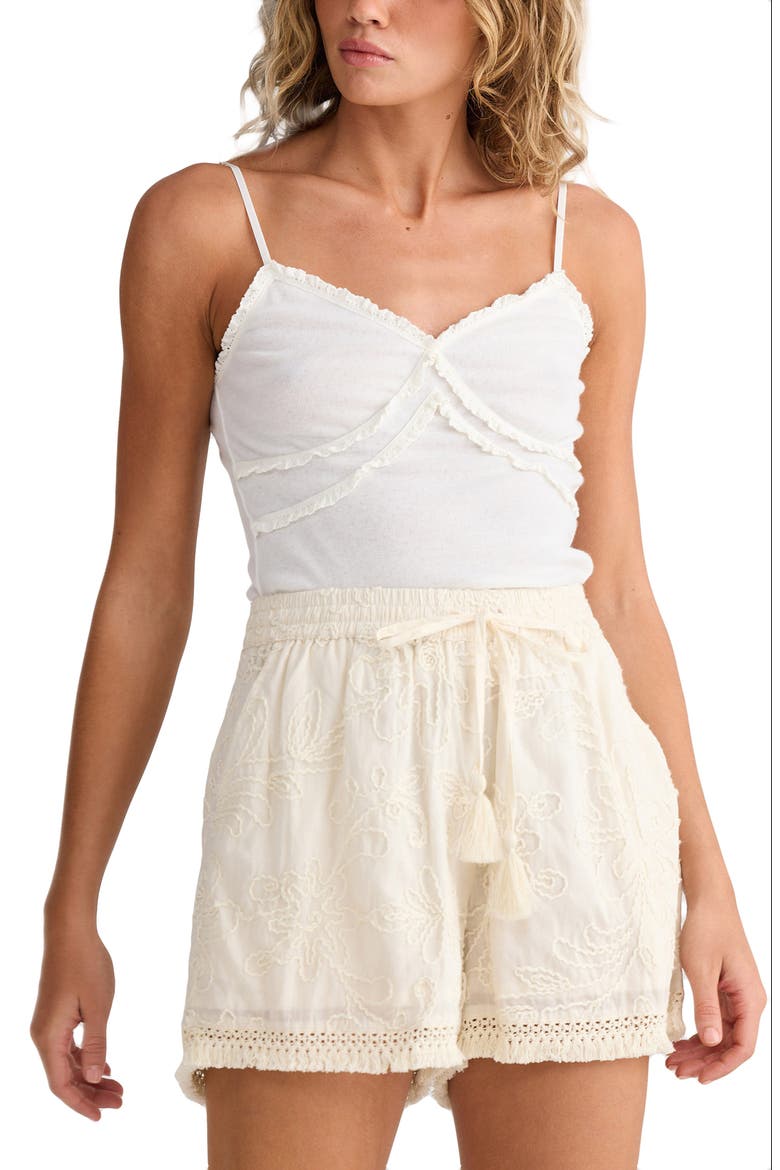 Chantilly Embroidered Fringe Trim Shorts, Alternate, color, NATURAL EMBROIDERY
