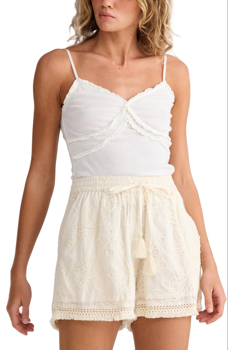 Talisman the Label Chantilly Embroidered Fringe Trim Shorts, Alternate, color, Natural Embroidery