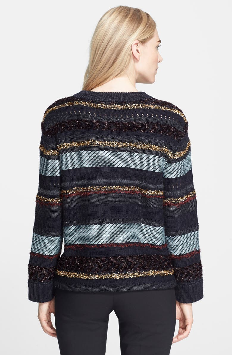 Tory Burch 'Danielle' Metallic Stripe Back Sweater, Main, color, 