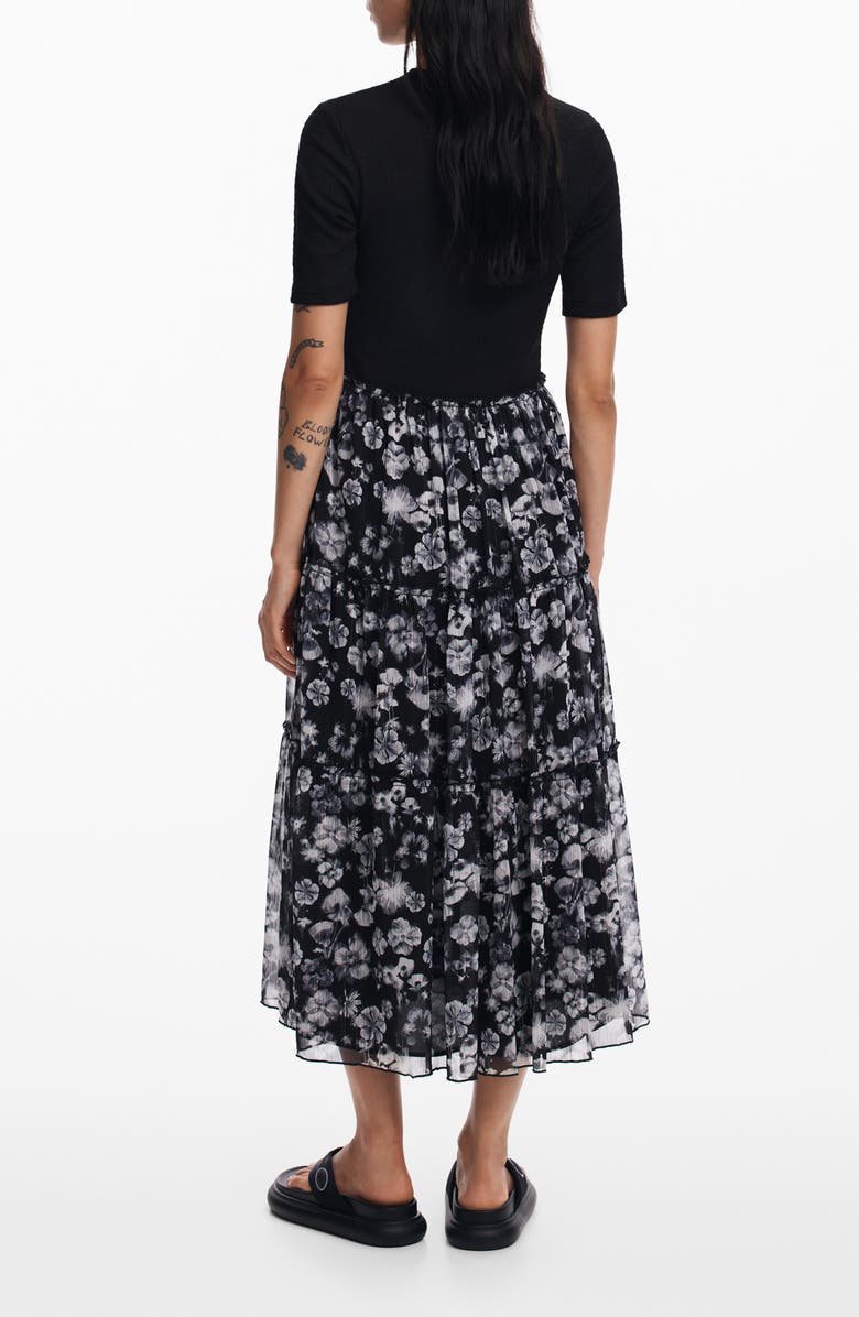 Desigual Indianapolis Metallic Floral Print Mixed Media Dress, Alternate, color, 