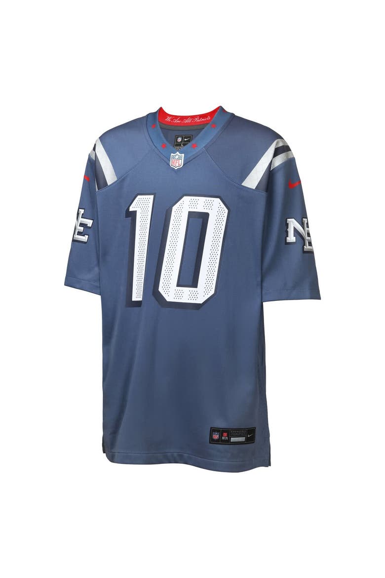 Youth Nike Drake Maye Storm Blue New England Patriots 2025 Rivalries Collection Game Jersey, Alternate, color, Blue