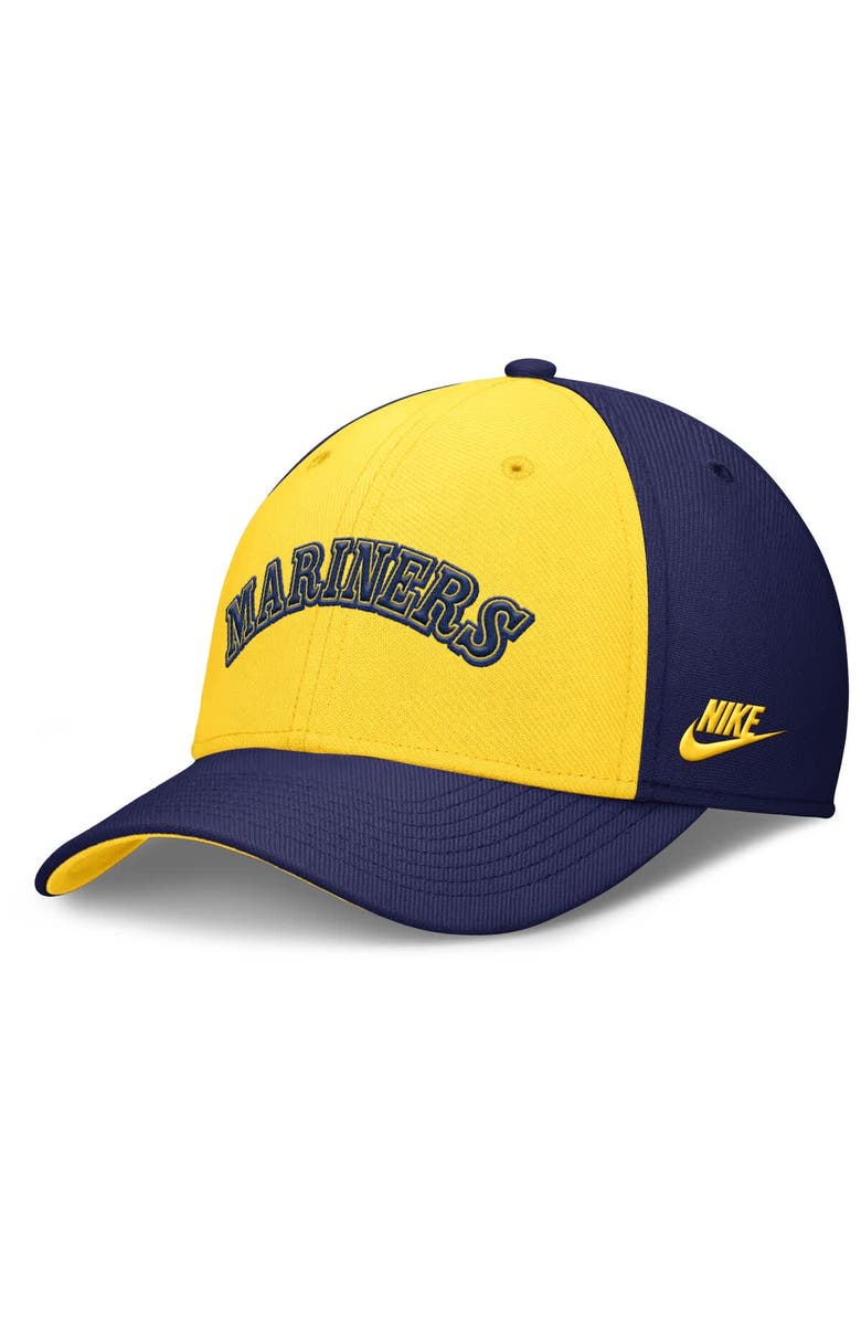 Nike Men's Nike Navy/Gold Seattle Mariners Rise Swoosh Performance Flex Hat, Alternate, color, 