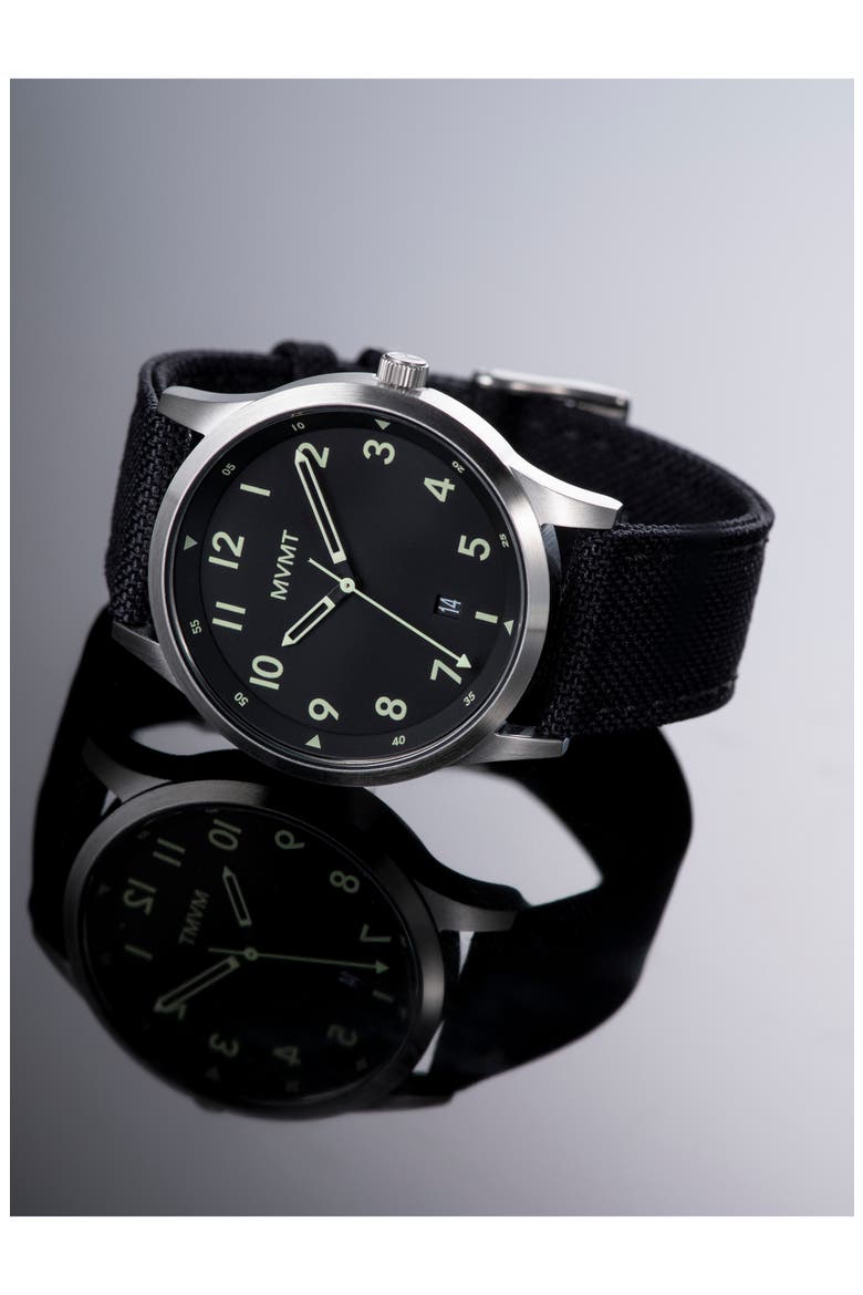 MVMT Field Canvas Strap Watch, 41mm, Alternate, color, BLACK/ SILVER