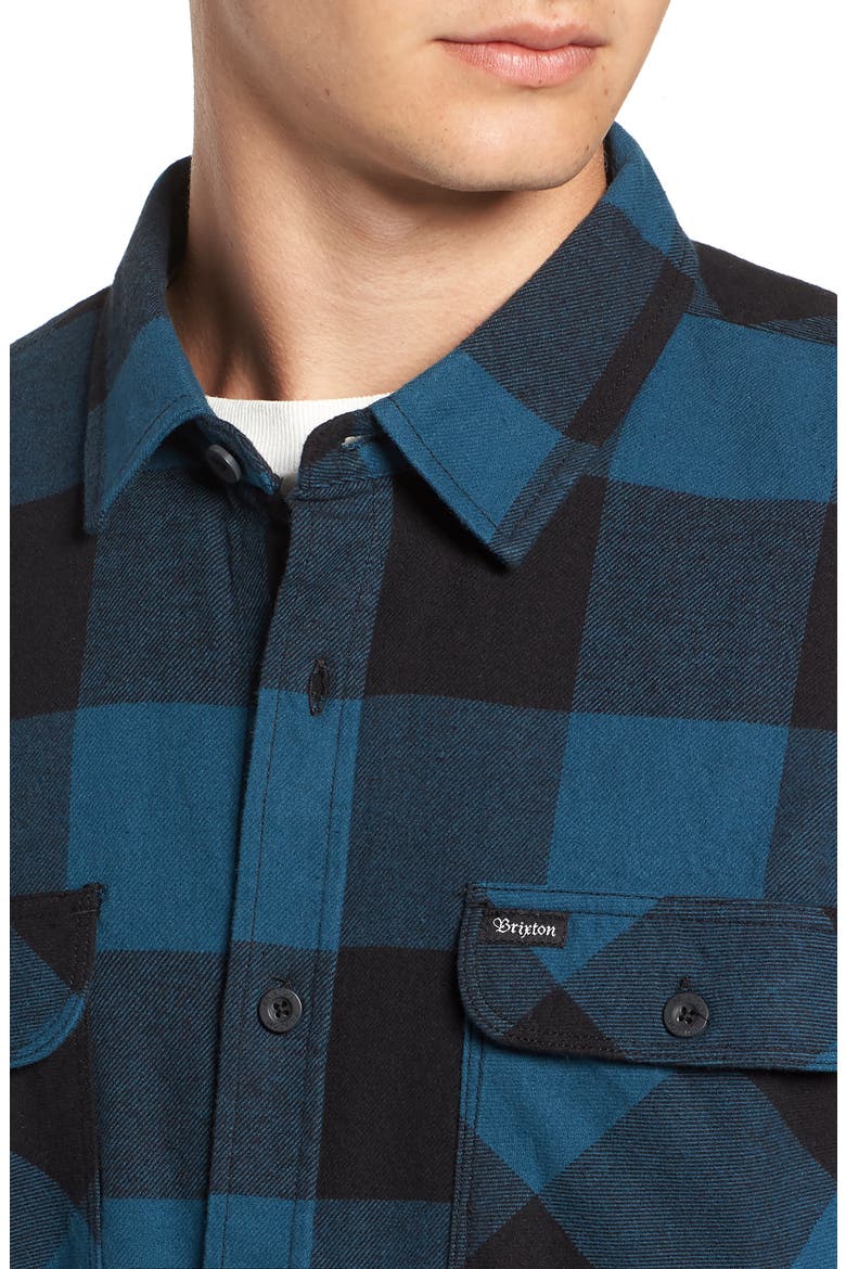 Bowery Buffalo Plaid Flannel Shirt, Alternate, color, BLACK/ TEAL