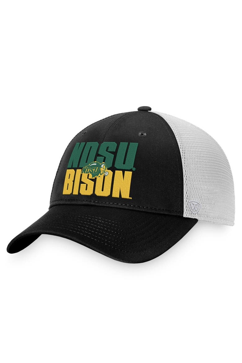 Men's Top of the World Black/White NDSU Bison Stockpile Trucker Snapback Hat, Main, color, Black