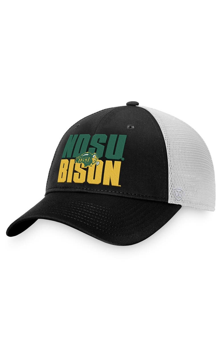 TOP OF THE WORLD Men's Top of the World Black/White NDSU Bison Stockpile Trucker Snapback Hat, Main, color, Black
