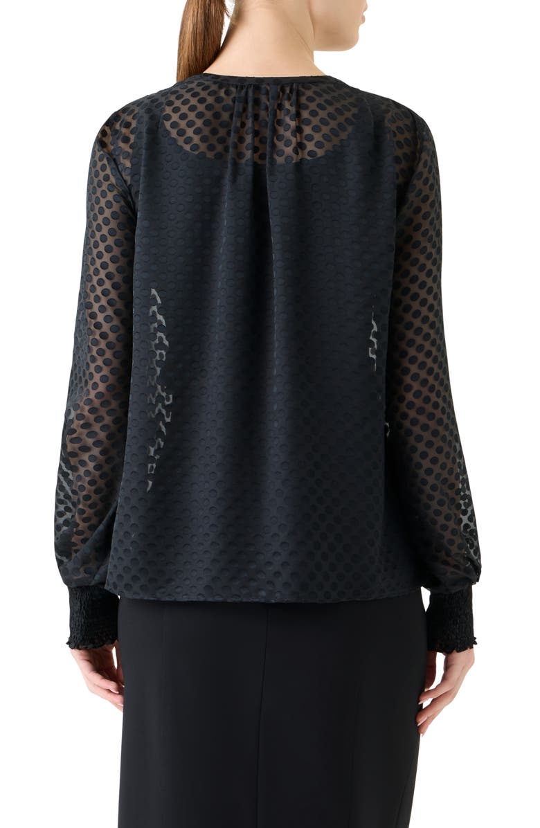 Akris punto Polka Dot Devoré Peasant Top, Alternate, color, Black