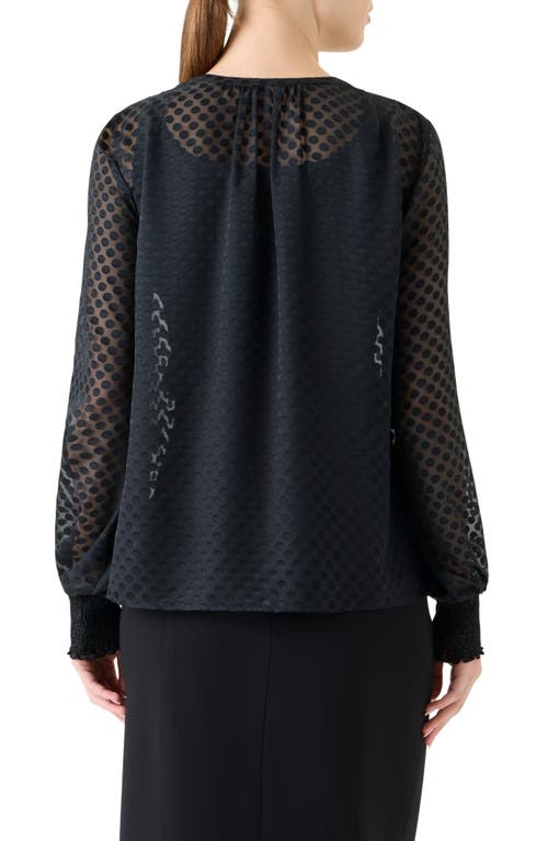 Akris Punto Polka Dot Devoré Peasant Top In Black