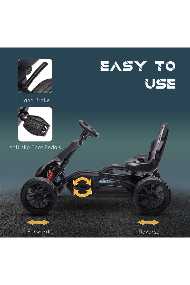 Kids Pedal Go Kart, Adjustable Seat, Swing Axle, Handbrake, EVA Wheels, Black, Alternate, color, Black