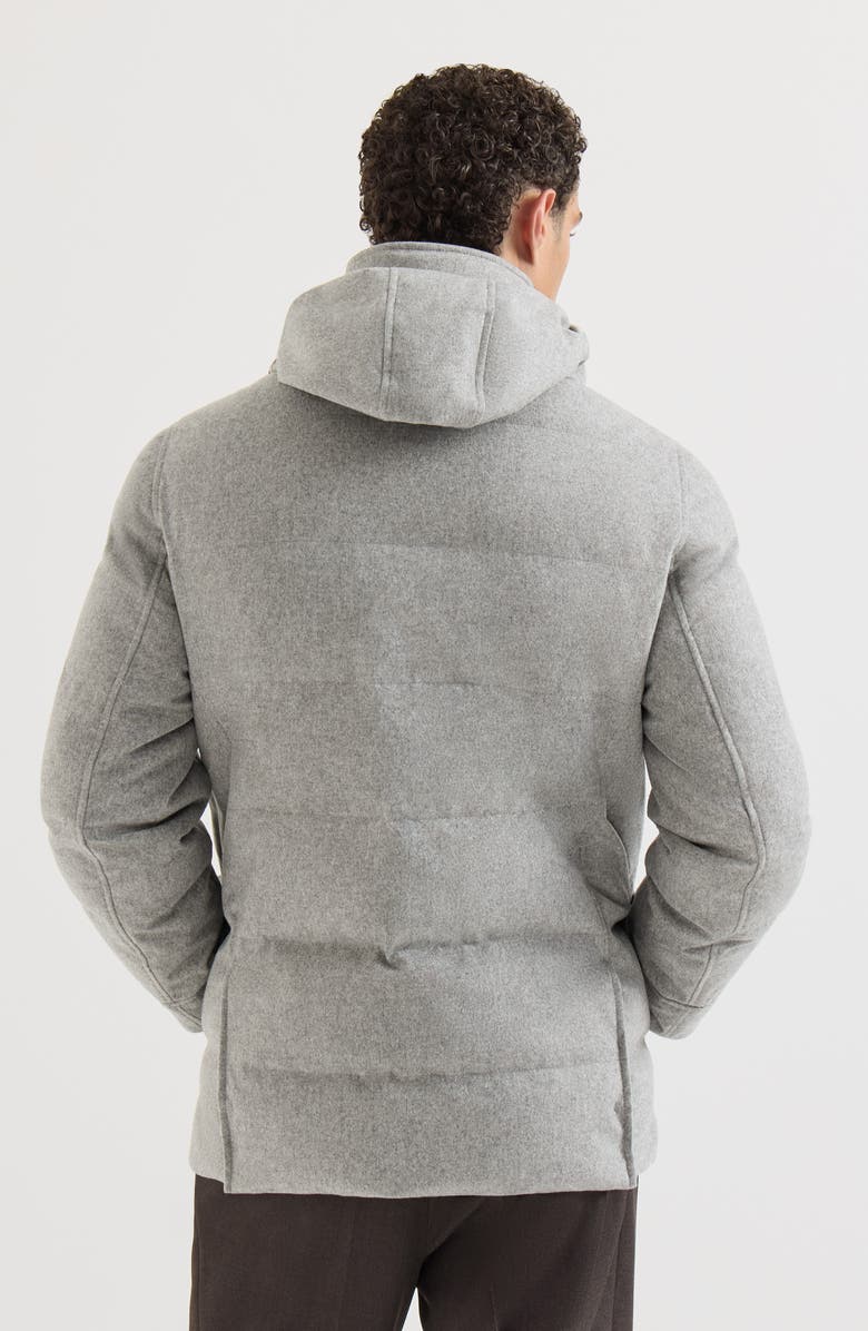 Brunello Cucinelli Bonded wool flannel down parka with detachable hood, Alternate, color, Light Grey