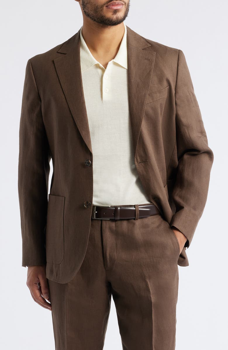 Nordstrom Henrik Trim Fit Solid Italian Linen Suit Separate Jacket, Main, color, Brown Cocoa