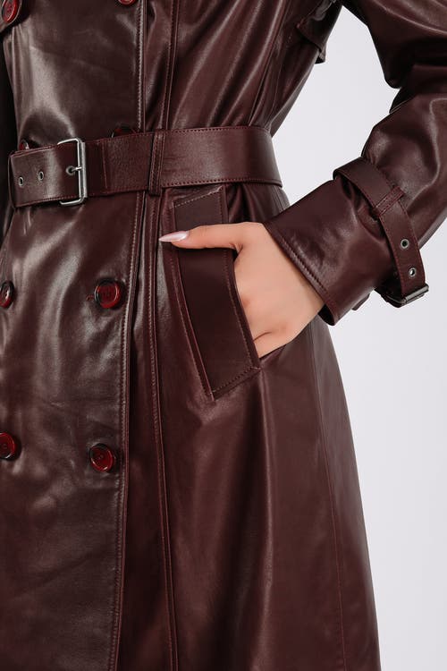 Furniq Uk Soho Leather Trench Coat In Burgundy