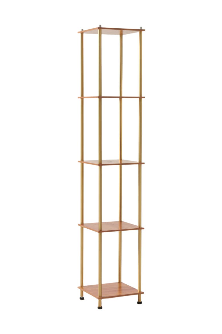 Aria 63" Touch LED Wood Shelf Floor Lamp with Wireless Charging Pad, Main, color, Antique Brass