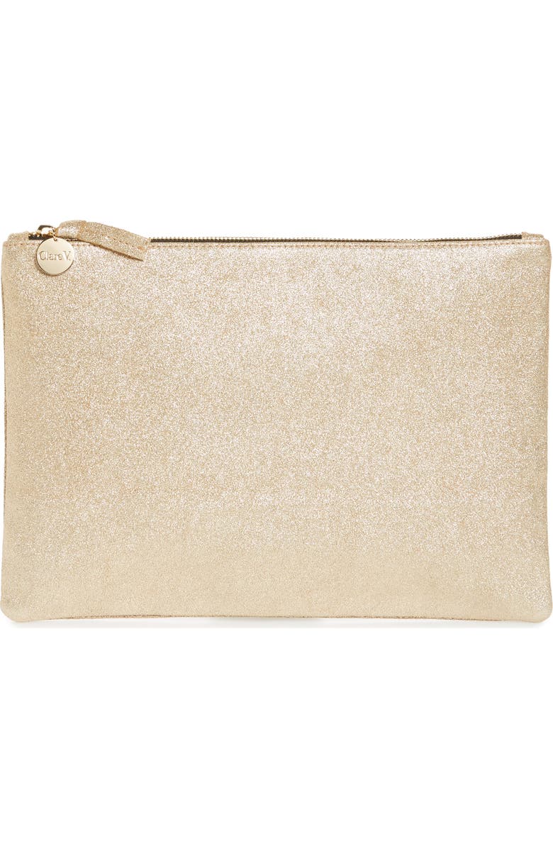 Clare V. Maison Metallic Suede Flat Clutch, Main, color,