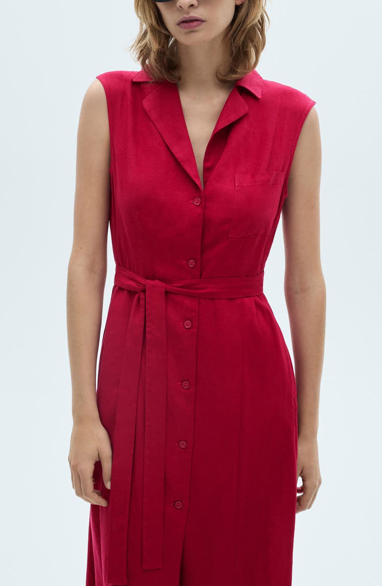 MANGO Tie Waist Sleeveless Midi Shirtdress, Alternate, color, Fuchsia