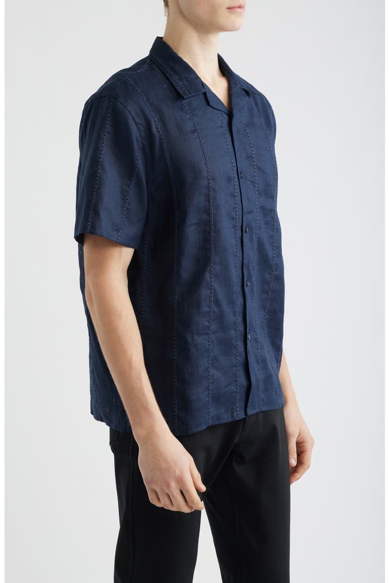 Eyelet Linen Button-Up Shirt, Alternate, color, COASTAL