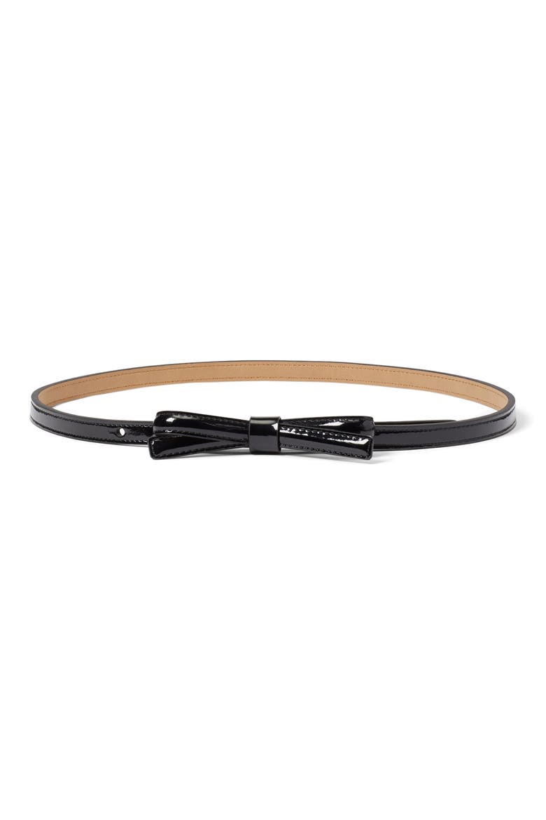 shoestring bow leather belt, Main, color, BLACK