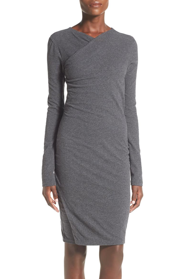 Melange Jersey Wrap Dress, Main, color, HEATHER CHARCOAL