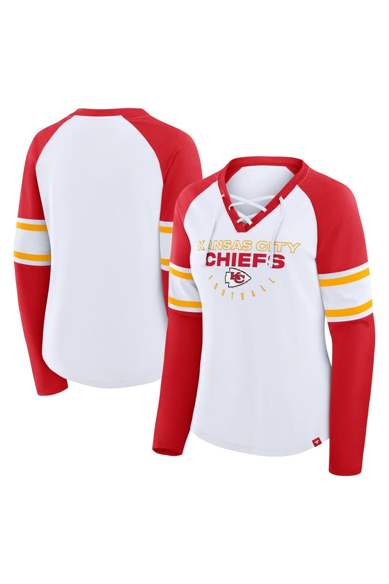 Women's Fanatics White/Red Kansas City Chiefs Redzone Blitz Package Raglan Lace-Up V-Neck Long Sleeve T-Shirt, Alternate, color, White