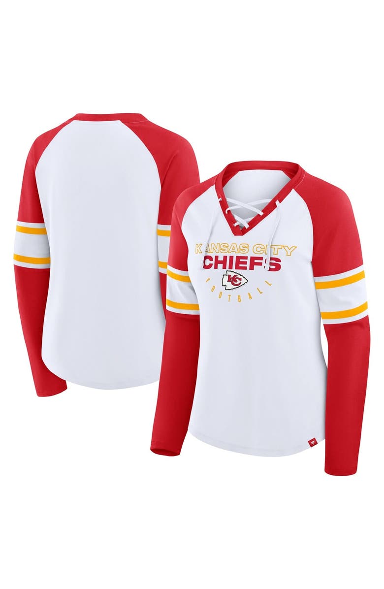 FANATICS Women's Fanatics White/Red Kansas City Chiefs Redzone Blitz Package Raglan Lace-Up V-Neck Long Sleeve T-Shirt, Alternate, color, White