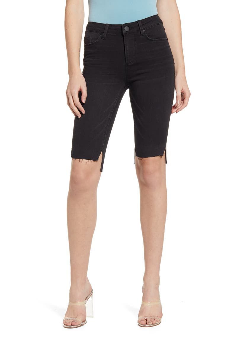 Gibson High Waist Raw Step Hem Denim Shorts, Main, color, NOIR