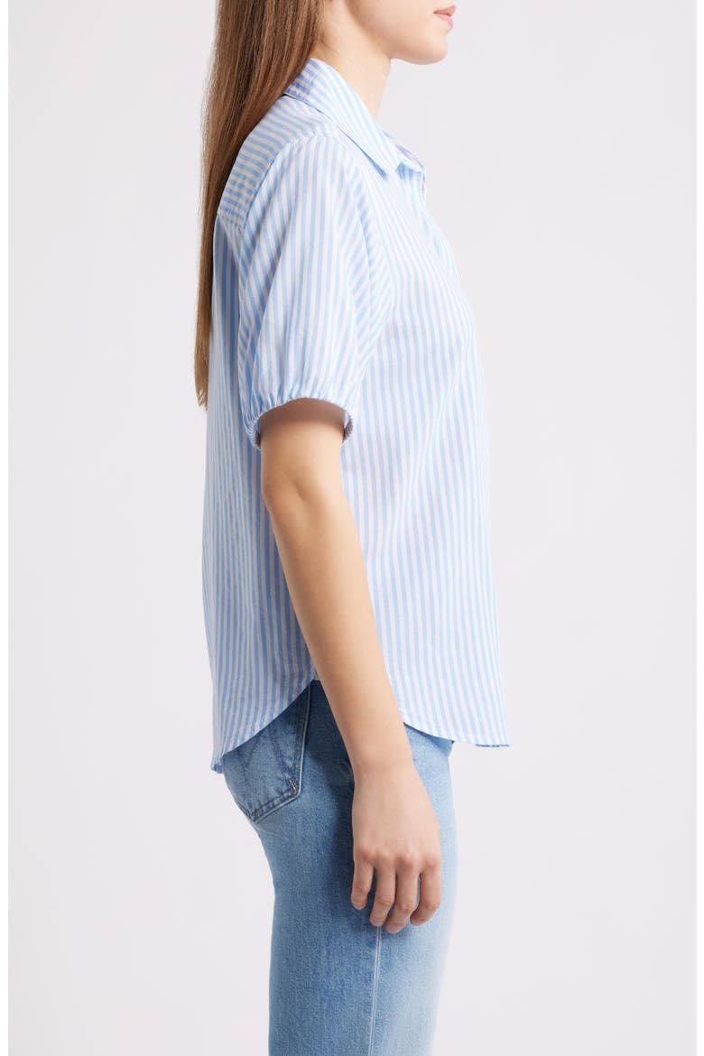 Corey Stripe Short Sleeve Cotton Blend Button-Up Shirt, Alternate, color, BLUE WAVE