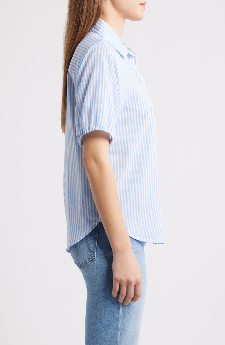 beachlunchlounge Corey Stripe Short Sleeve Cotton Blend Button-Up Shirt, Alternate, color, Blue Wave