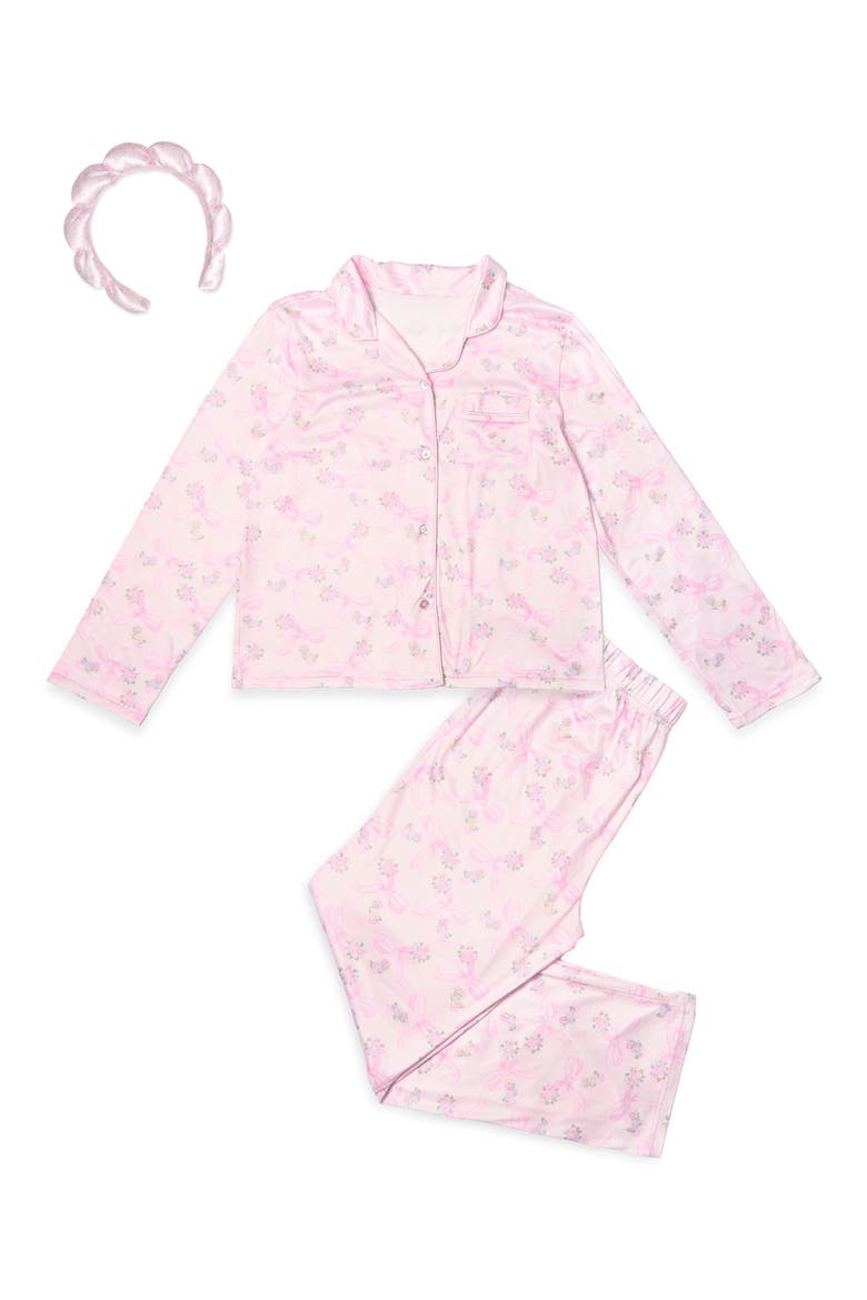 Kids' Bow Floral Pajamas & Headband Set, Alternate, color, POWDER PINK