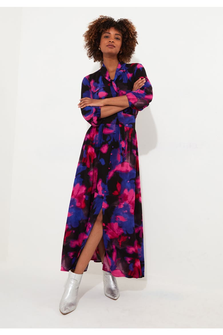 Tie Neck Printed Maxi Dress, Alternate, color, WATERCOLOR FLORAL