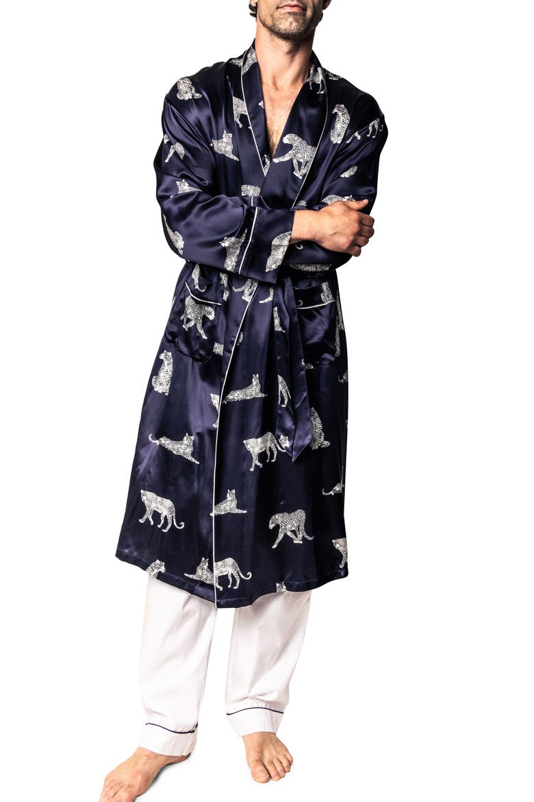 Panthre de Nuit Silk Robe, Main, color, NAVY
