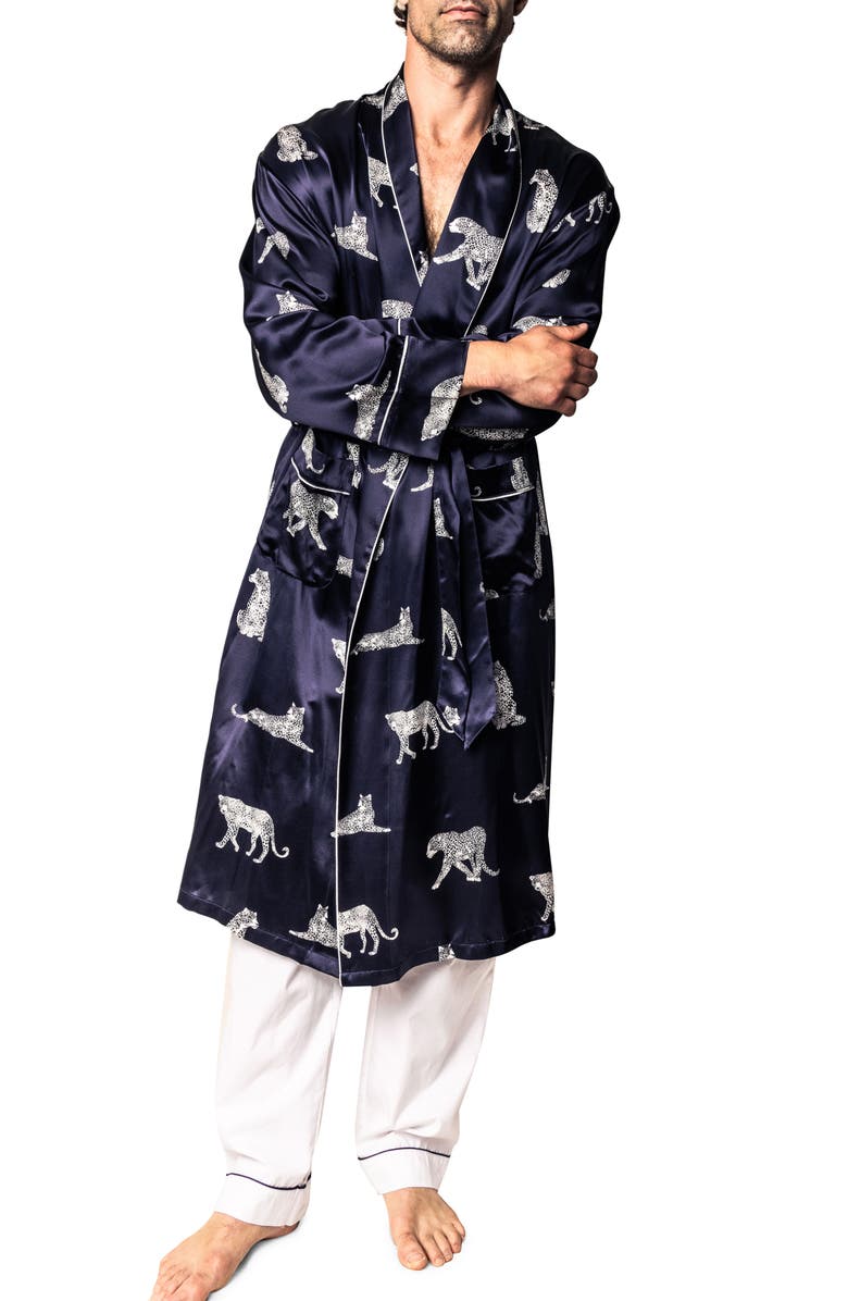 Petite Plume Panthre de Nuit Silk Robe, Main, color, Navy